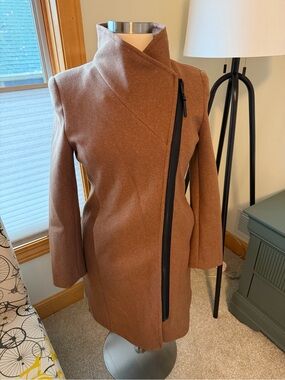 DKNY Asymmetrical Zip Trench Coat in Brown